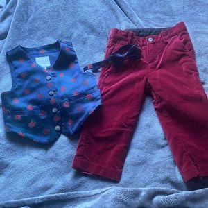 Janie and Jack Holiday Vest, Bow Tie, and Pants. Sz: 18-24 mos.